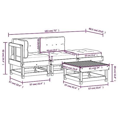 4-delige Loungeset met kussens massief douglashout