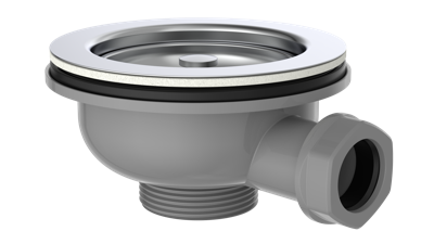 Kirchhoff ECO-SAVE kunststof korfventiel, grijs, 1 1/2" ET, roestvrijstalen ventielbeker en zeef Ø114 mm, met 1" overloopaansluiting - 98835349 Kirchhoff ECO-SAVE kunststof korfventiel, grijs, 1 1/2" ET, roestvrijstalen ventielbeker en zeef Ø114 mm, met 1" overloopaansluiting - 98835349