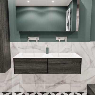 Mondiaz Lush Cloud badmeubel eiken Dark brown 120 cm 2 lades solid surface dubbele spoelbak zonder kraangat