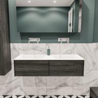 Mondiaz Lush Cloud badmeubel eiken Dark brown 120 cm 2 lades solid surface dubbele spoelbak zonder kraangat - thumbnail
