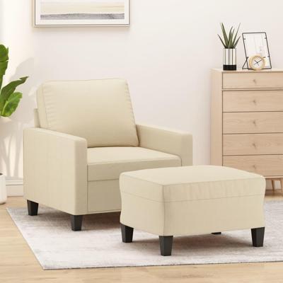 Fauteuil met voetenbank 60 cm stof crèmekleurig