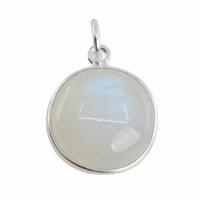 Edelsteen Hanger Rond Ontspanning - Regenboog Maansteen - 925 Zilver (15 mm) - thumbnail