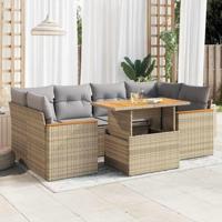 6-delige Loungeset met kussens poly rattan acacia beige - thumbnail
