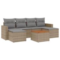 7-delige Loungeset met kussens poly rattan gemengd beige - thumbnail