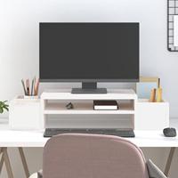 VidaXL Monitorstandaard 70x27,5x15 cm massief grenenhout wit - thumbnail