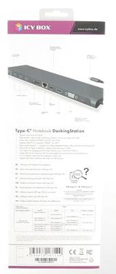 ICY BOX IB-DK2102-C Bedraad USB 3.2 Gen 1 (3.1 Gen 1) Type-C Antraciet, Zwart
