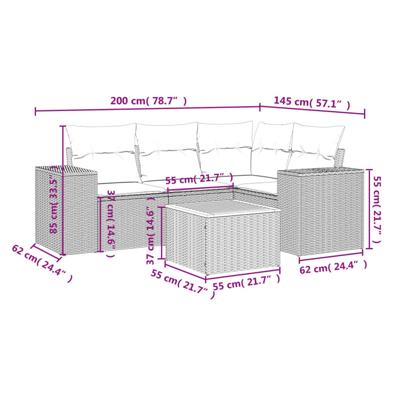 5-delige Loungeset met kussens poly rattan grijs - thumbnail