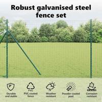VidaXL Hek met paal groen 1,5 x 10 m staal en pvc - thumbnail