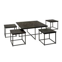 RENEW Salontafel 'Via' Teakhout, Set van 5 stuks, kleur Zwart - thumbnail
