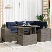 6-delige Loungeset met kussens poly rattan acacia grijs - thumbnail