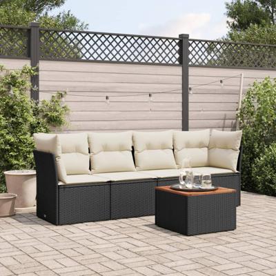 5-delige Loungeset met kussens poly rattan zwart 5-delige Loungeset met kussens poly rattan zwart