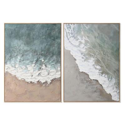 Schilderij Home ESPRIT Wit Beige Turkoois Abstract Strand 102,6 x 4,3 x 142,6 cm (2 Stuks)