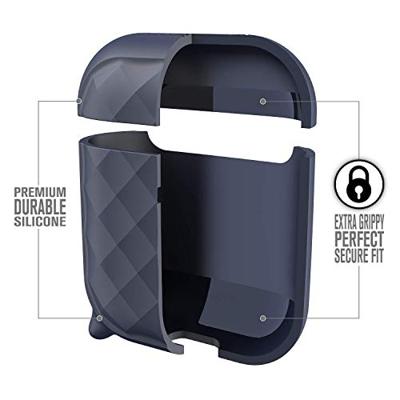 Catalyst Ring Clip Case voor AirPods 1 en 2 - Siliconen AirPods-case met textuurpatroon, hoogglanzende oppervlakteafwerking met extra grip, compatibel met draadloos opladen - Marineblauw