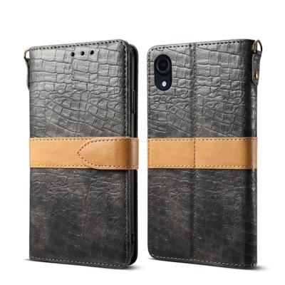 Splicing kleur krokodil textuur PU horizontale Flip lederen case voor iPhone XR met portemonnee & houder & kaartsleuven & Lanyard (grijs)