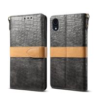 Splicing kleur krokodil textuur PU horizontale Flip lederen case voor iPhone XR met portemonnee & houder & kaartsleuven & Lanyard (grijs) - thumbnail
