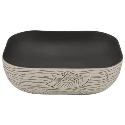 VidaXL Opzetwasbak rechthoekig 48x37,5x13,5 cm keramiek grijs en zwart