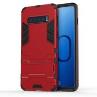 Schokbestendige PC + TPU Case voor Galaxy S10 met houder (rood) - thumbnail