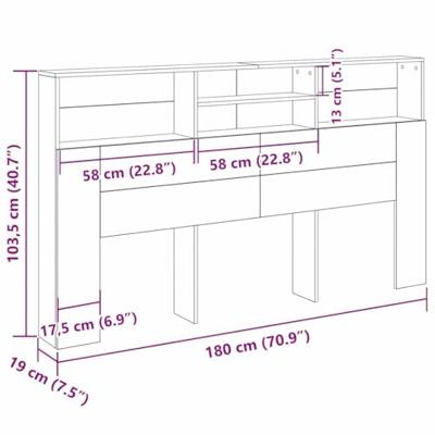 Hoofdeinde kas Zwart eiken 180 x 19 x 103.5 cm Geengineerd hout