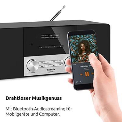 TechniSat DigitRadio 4 Stereo DAB Radio (DAB+, FM, Bluetooth, hoofdtelefoonaansluiting, AUX-ingang, wekker, OLED-display, 20 Watt RMS, Elac luidspreker), Zwart