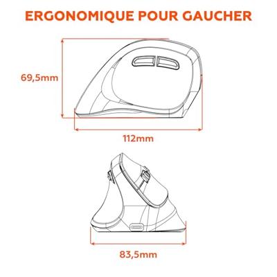 Draadloze muis - 2x Bluetooth + 2,4 GHz USB-ontvanger - MOBILITY LAB - M30W-L - Ergonomisch - Linkshandig - Zwart Draadloze muis - 2x Bluetooth + 2,4 GHz USB-ontvanger - MOBILITY LAB - M30W-L - Ergonomisch - Linkshandig - Zwart