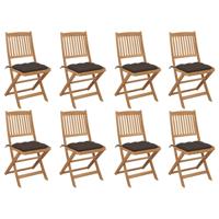 Tuinstoelen 8 st inklapbaar met kussens massief acaciahout - thumbnail