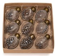 9 Glazen Eieren 3 x 4.5 cm Met Veertje Hanger In Craft Doos Anna's Collection - Annas collection - thumbnail