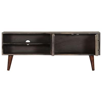 Tv-meubel 130x30x46 cm massief ruw mangohout grijs