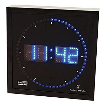 Digitale klok met blauwe LEDs en ronde seconde-aanduiding