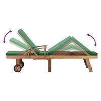 Ligbed met kussen massief teakhout groen - thumbnail