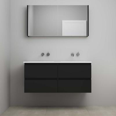 On-Line Badkamermeubelset - 100 cm - Voorgemonteerd - Acryl Wastafel - zonder Kraangat - Spiegelkast - Mat Zwart - V02