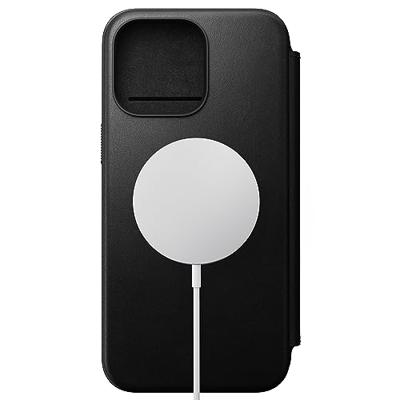 Nomad Modern Horween lederen folio iPhone 15 Pro - Black