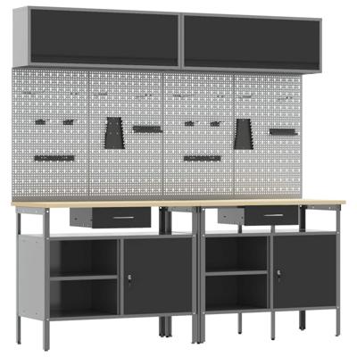 Werkbankset met lade 8 pcs Zwart en Grijs Gepoedercoat staal