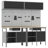 Werkbankset met lade 8 pcs Zwart en Grijs Gepoedercoat staal - thumbnail