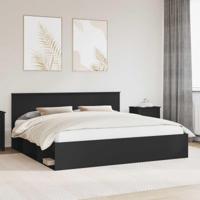 Bedframe met hoofdeinde Zwart 200 x 200 cm Massief grenenhout - thumbnail