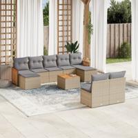 10-delige Loungeset met kussens poly rattan beige - thumbnail