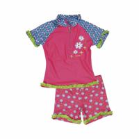 Playshoes tweedelige zwemsuit Bloemen Roze-122-128 - thumbnail