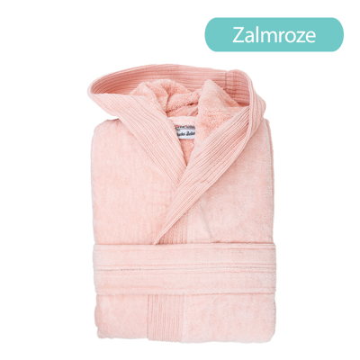 The One Towelling Velourbadjas Met Capuchon S/m Zalm Roze