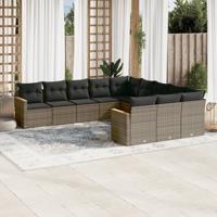 11-delige Loungeset met kussens poly rattan grijs - thumbnail