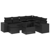 8-delige Loungeset met kussens poly rattan zwart - thumbnail