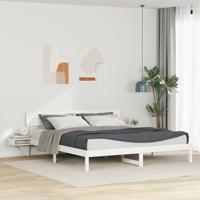 Bedframe met hoofdeinde Wit 200 x 200 cm Massief grenenhout - thumbnail