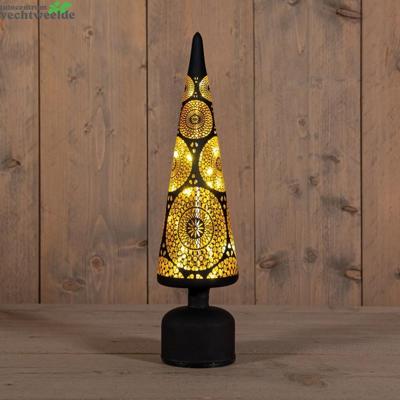 Kerstboompje glas marrakech 10led warm wit d10x39 cm zwart/goud Anna's Collection - Annas collection