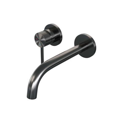 Gunmetal Carving inbouw wastafelmengkraan, gebogen uitloop, rozetten A2 gunmetal geborsteld PVD