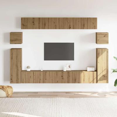8-delig Tv-meubelset wandmontage bewerkt hout artisanaal eiken