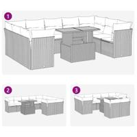 10-delige Loungeset met kussens poly rattan grijs - thumbnail