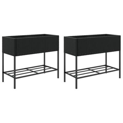 VidaXL Plantenbakken met schap 2 st 90x40x75 poly rattan zwart