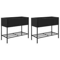 VidaXL Plantenbakken met schap 2 st 90x40x75 poly rattan zwart - thumbnail