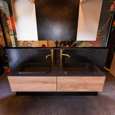 Badkamermeubelset Mondiaz Erin 150 cm met 2 Lades met RIDGE Wastafel Dubbel Urban met 2 kraangaten Greeploos Mat Washed Oak Badkamermeubelset Mondiaz Erin 150 cm met 2 Lades met RIDGE Wastafel Dubbel Urban met 2 kraangaten Greeploos Mat Washed Oak