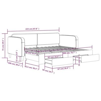 Slaapbank met onderschuifbed en lades 90x200 cm stof crèmekleur