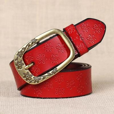 Dames Plum Blossom patroon metalen gesp PU lederen riem (rood)