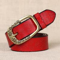 Dames Plum Blossom patroon metalen gesp PU lederen riem (rood) - thumbnail